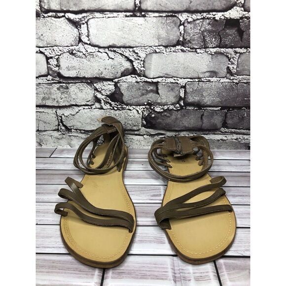 Sundance Taupe Leather Open Strap Back Zip Flats Sandals Women Sz 41EU/10.5M US - Picture 14 of 16